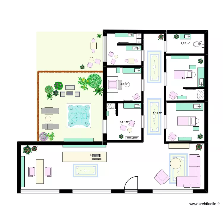 salon 2 base. Plan de 5  et 24 m²
