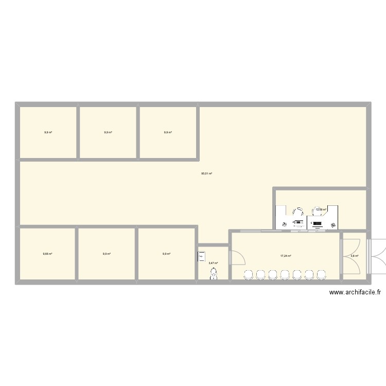 Poissac RDC 200m2. Plan de 11 pièces et 191 m2