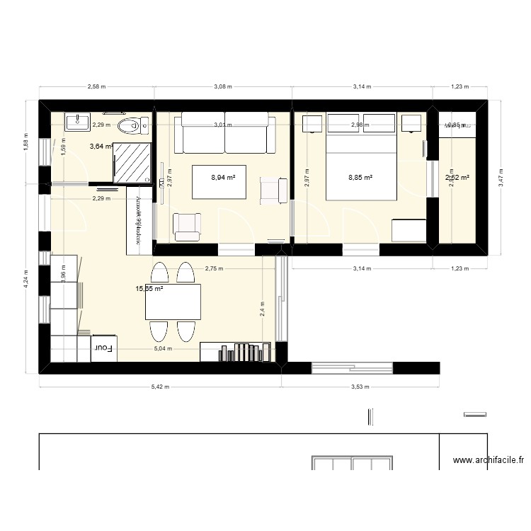 criel1. Plan de 5 pièces et 40 m2
