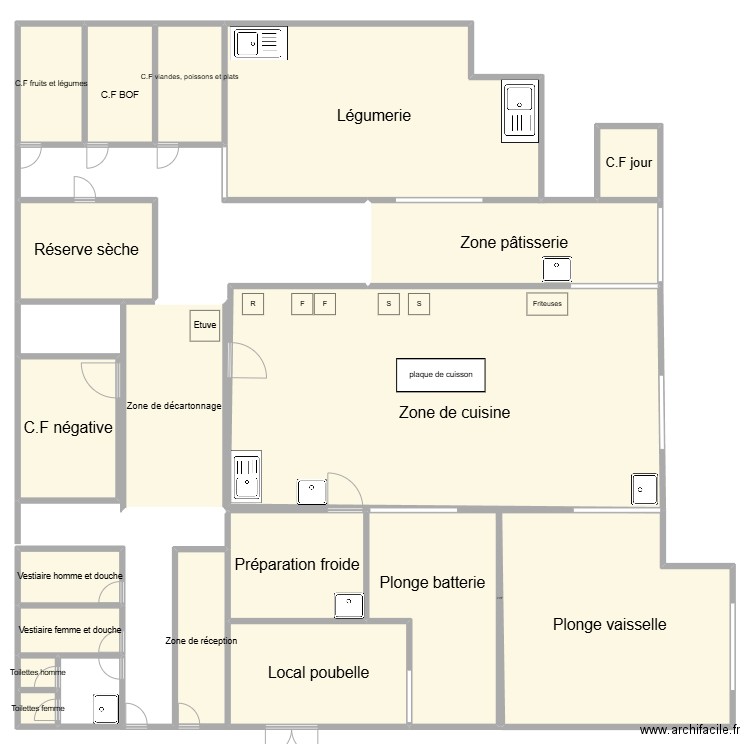 plan de cuisine colective. Plan de 20 pièces et 1178 m2