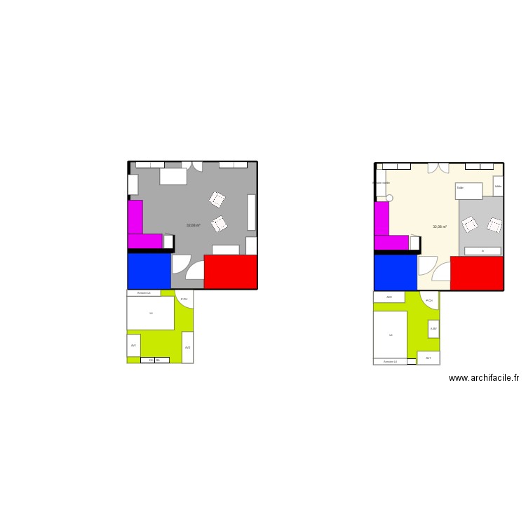 maison 1. Plan de 2 pièces et 64 m2