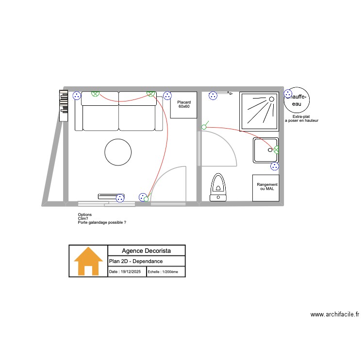 Plan Elect_Dependance_Paul. Plan de 2 pièces et 12 m2