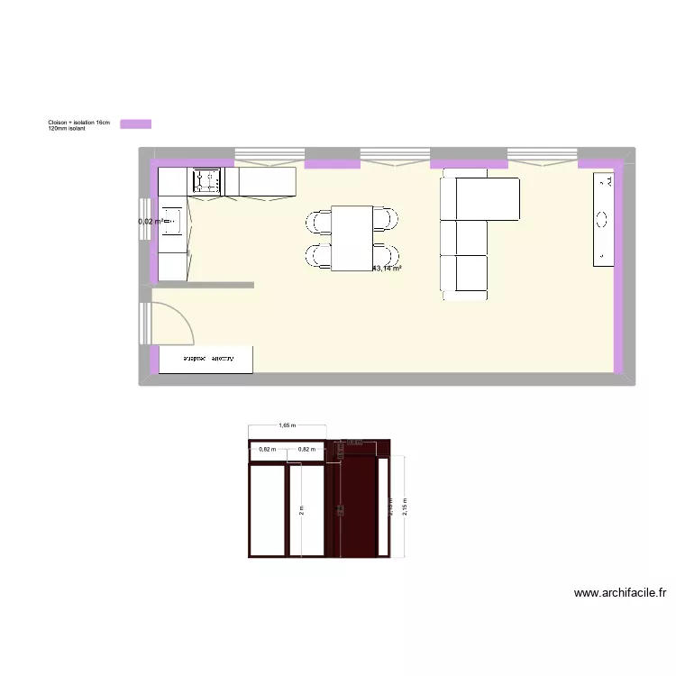 plan APPart 1. Plan de 2  et 43 m²