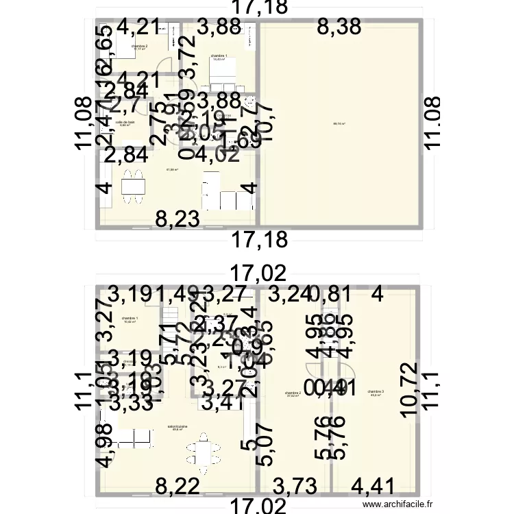 rez+etage fini. Plan de 16  et 344 m²