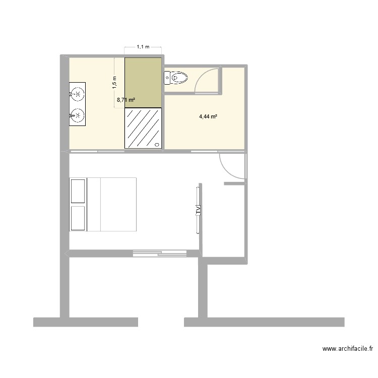 CHAMBRE 2. Plan de 2 pièces et 13 m2