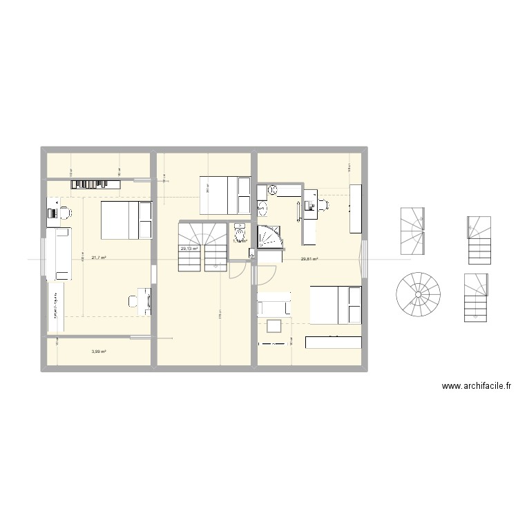 chambre. Plan de 6 pièces et 88 m2