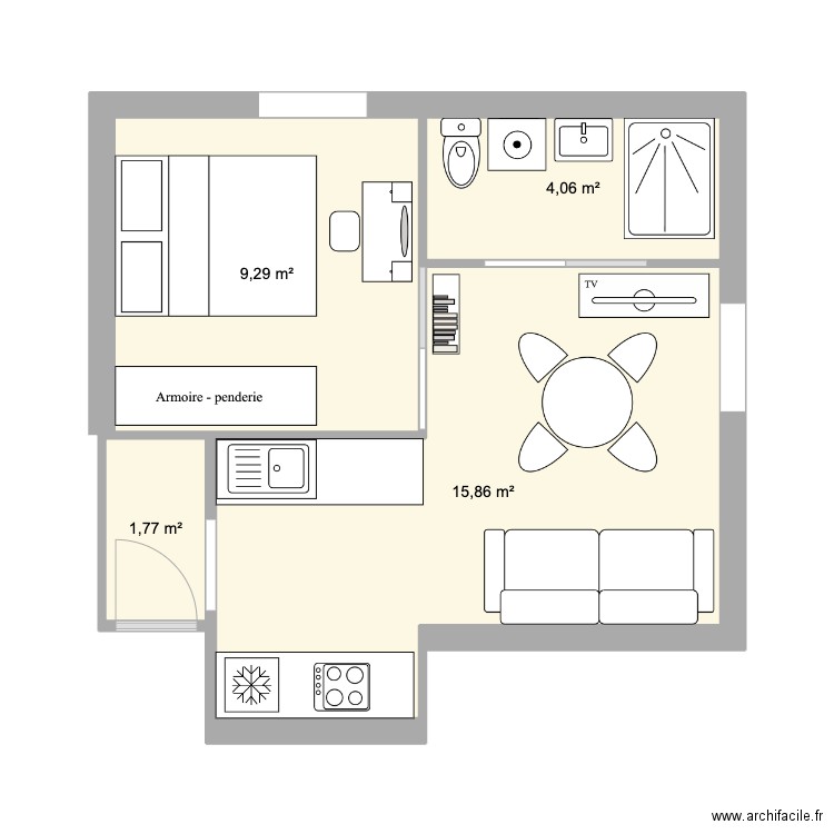 Projet - T2 3RG. Plan de 4 pièces et 31 m2