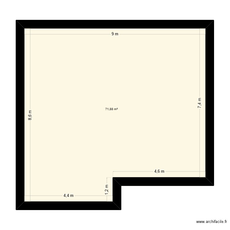 m rendu. Plan de 1 pièce et 72 m2