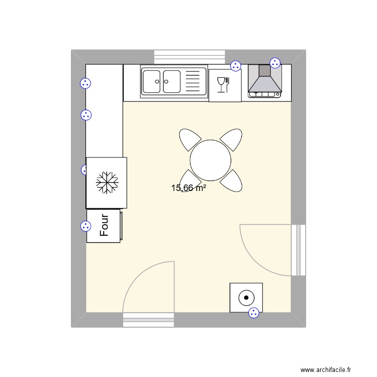 Cuisine. Plan de 1 pièce et 16 m2