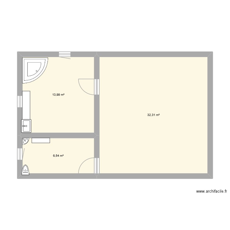 Amménagement pers. sit. hand.. Plan de 3 pièces et 53 m2
