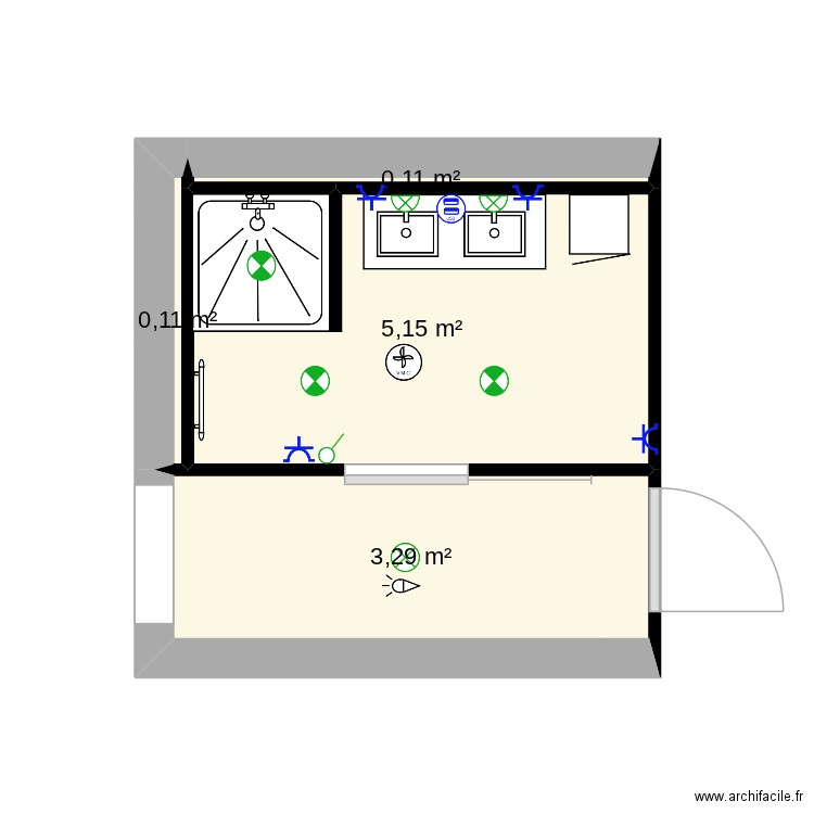 SdB haut. Plan de 4 pièces et 9 m2