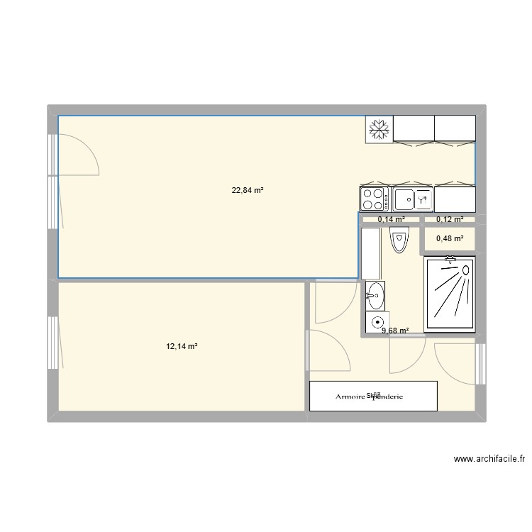 ArchiFacile PRO Bínova 2. Plan de 6 pièces et 45 m2