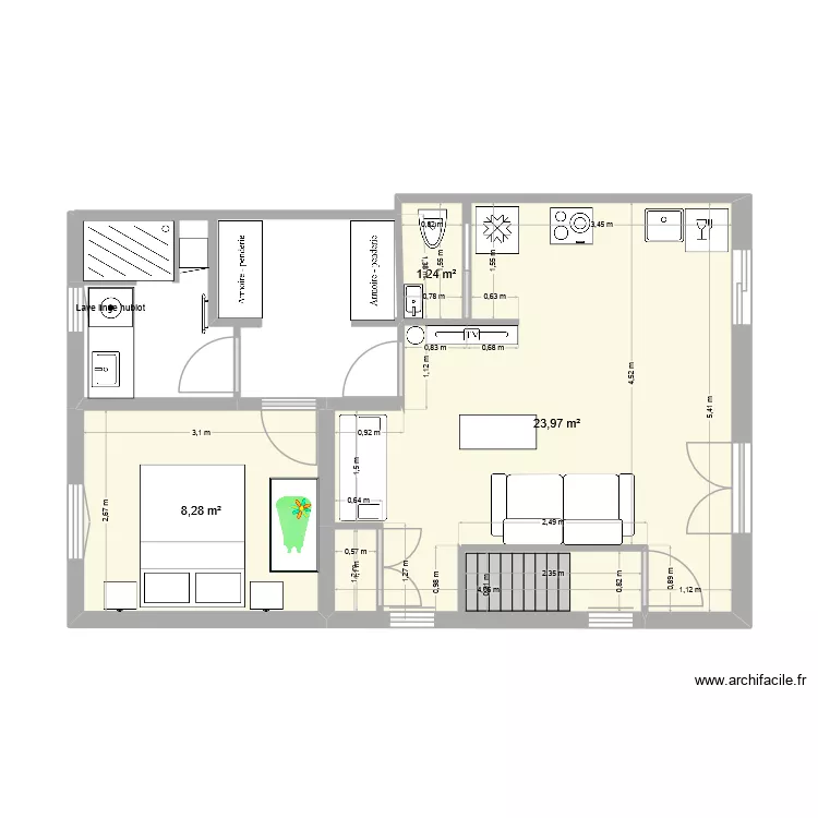 Projet 4 &eacute;tage Carles. Plan de 3  et 33 m²