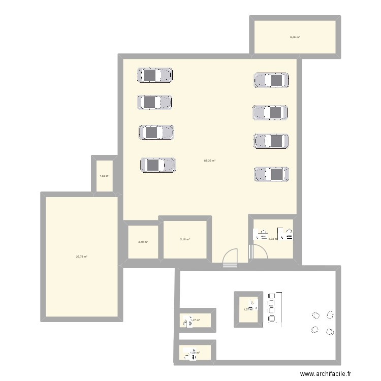 garage. Plan de 10 pièces et 164 m2