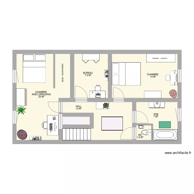 ETAGE SDA. Plan de 6  et 61 m²