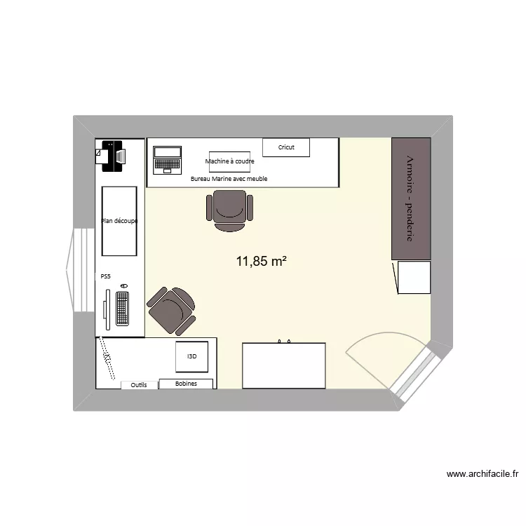 Bureau1. Plan de 1 pièce et 12 m²