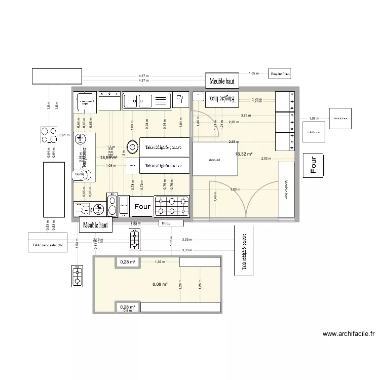 Labo10Avril avec piano. Plan de 5  et 44 m²