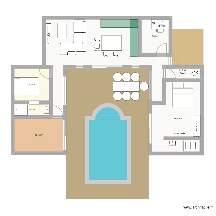 maison 3B. Plan de 7  et 80 m²