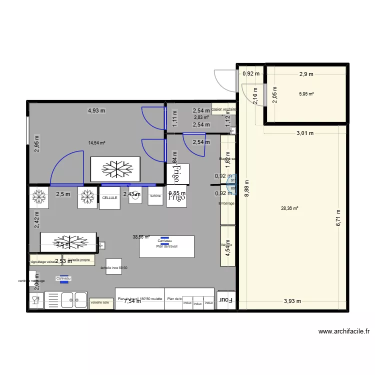Labo glace apres extension. Plan de 5 Pièces et 90 m² Labo glace apres extension. Plan de 5 Pièces et 90 m²