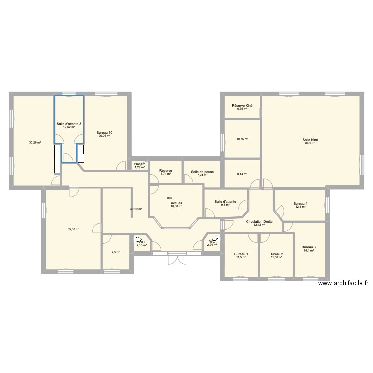 Plan kiné 2. Plan de 22 pièces et 352 m2