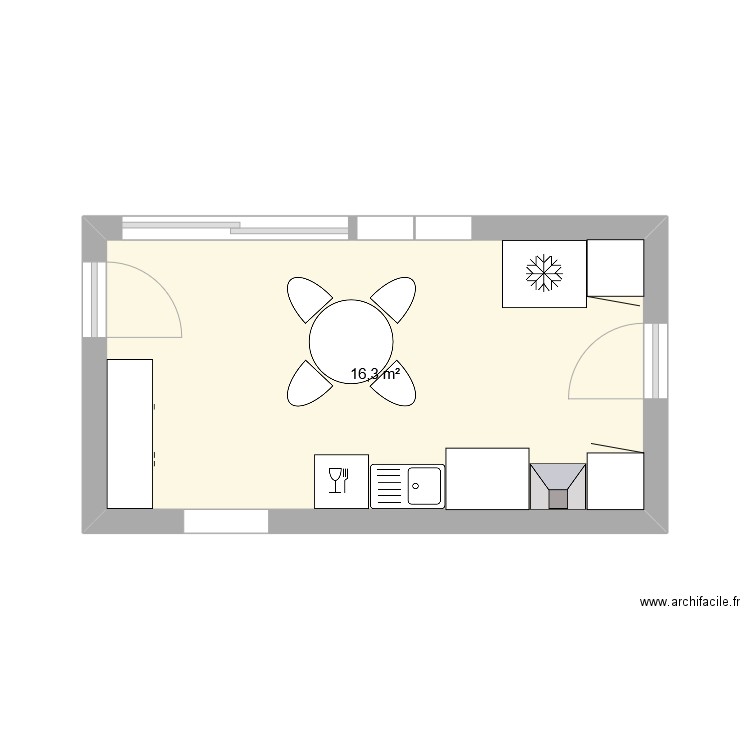cuisine. Plan de 1 pièce et 16 m2