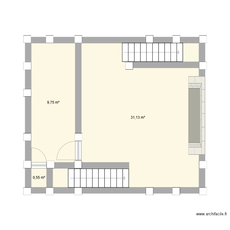 1er etage. Plan de 3 pièces et 41 m2