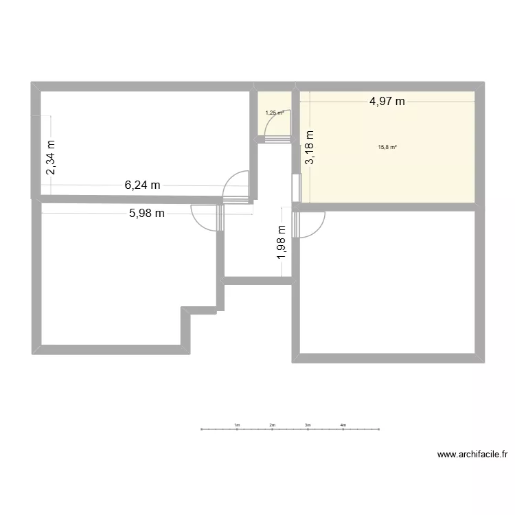 appartement r1. Plan de 2  et 17 m²