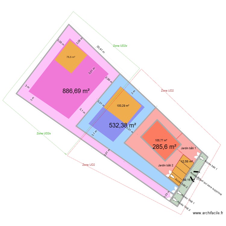 Plan Sete découpe drapeau. Plan de 5 pièces et 1988 m2