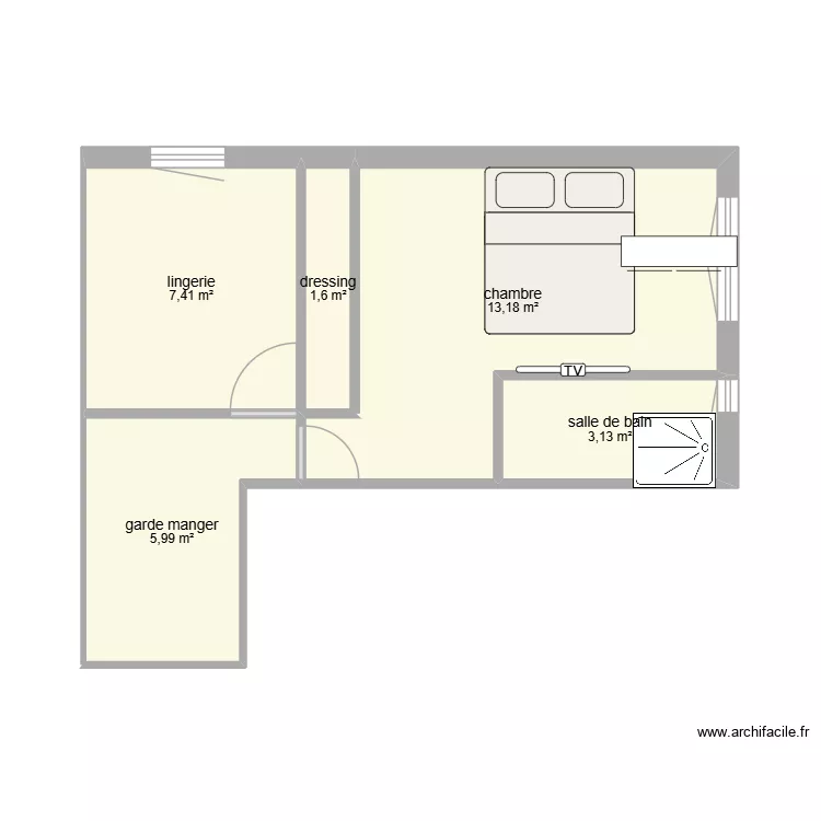 extension. Plan de 5 Pièces et 31 m²