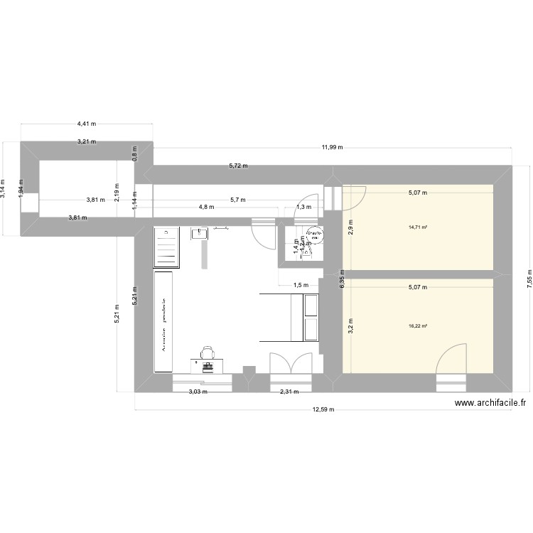 Coulimer Projet. Plan de 2 pièces et 31 m2