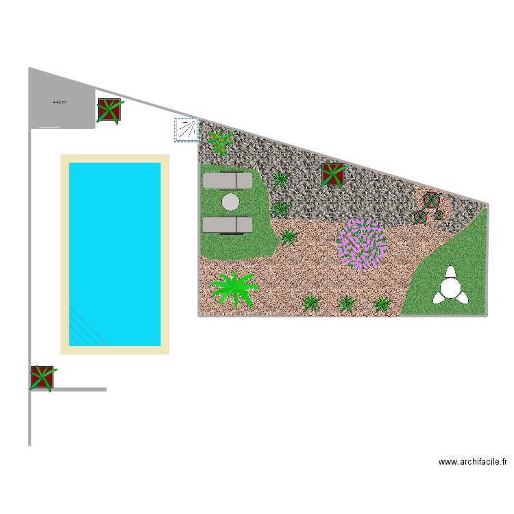 jardin. Plan de 2 pièces et 9 m2