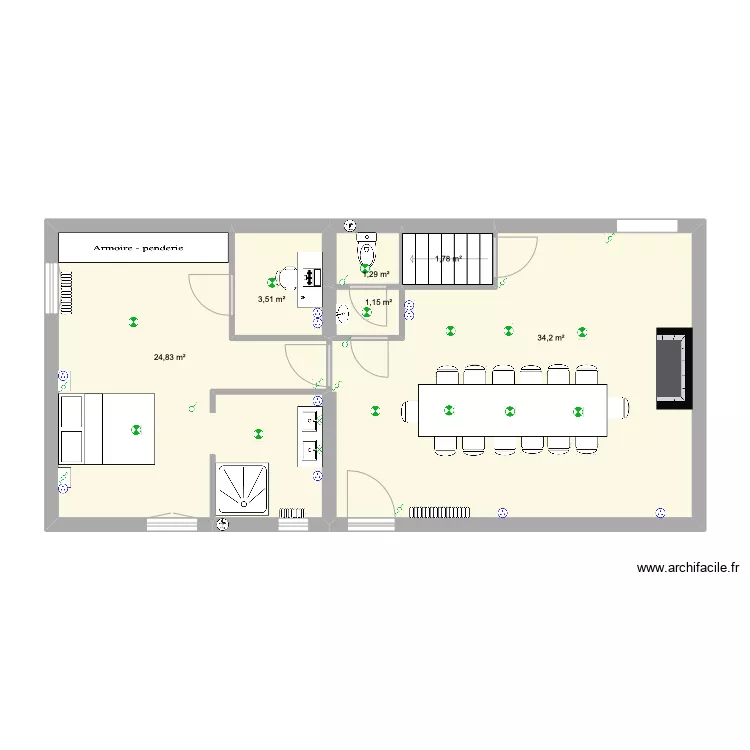 Pascale S&eacute;jour/Chambre. Plan de 