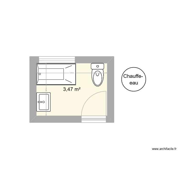 SdB Anjou. Plan de 1 Pièce et 3 m²