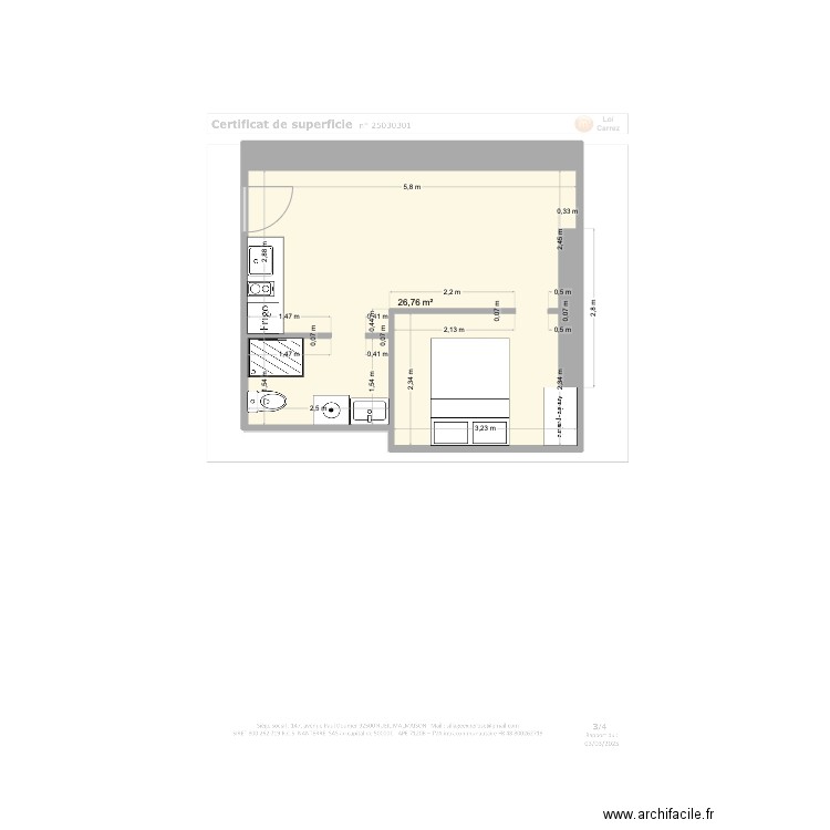 104 Sèvres - Nouveau Plan T2. Plan de 1 pièce et 27 m2