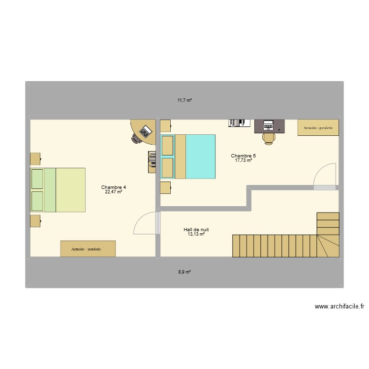 Tavier Bodart 2ème. Plan de 5 pièces et 74 m2