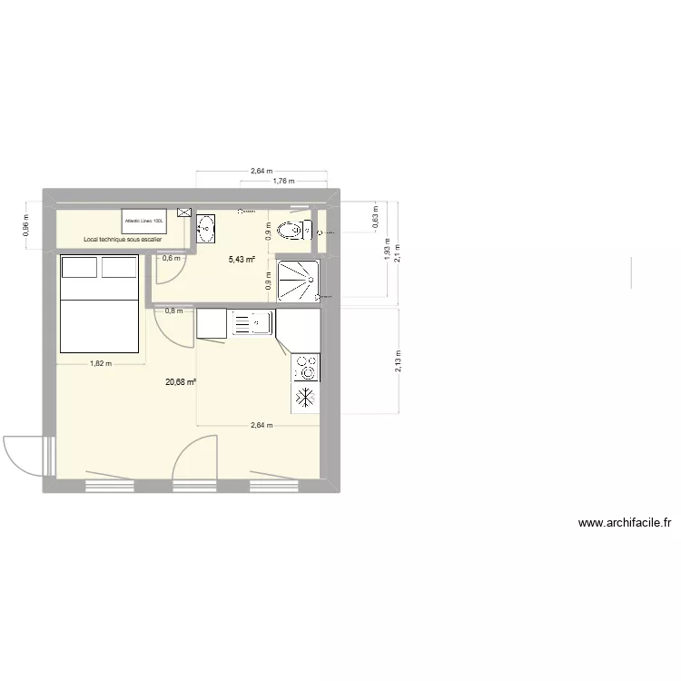 Studio. Plan de 5  et 29 m²