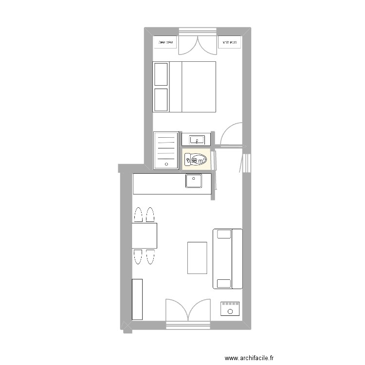 Plan T2plan 3. Plan de 1 pièce et 1 m2