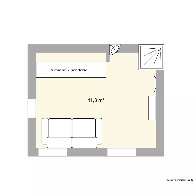 Chambre Eliott. Plan de 1  et 11 m²