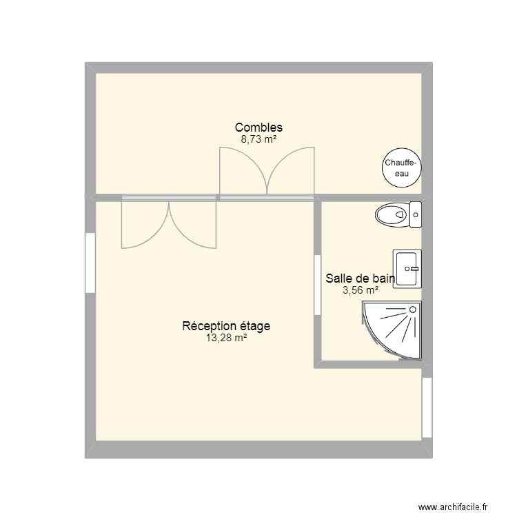 sdb. Plan de 3 pièces et 26 m2