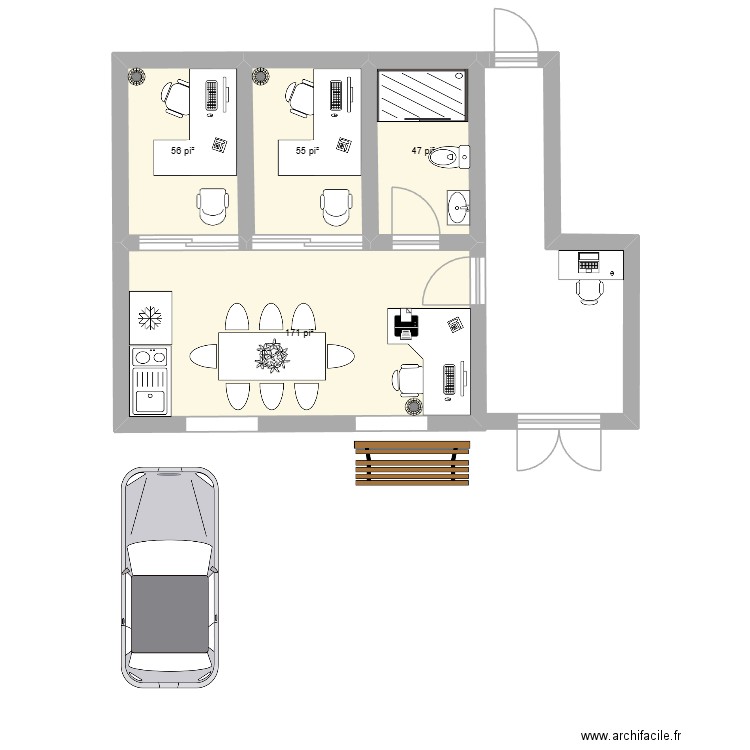 bureau 1. Plan de 4 pièces et 31 m2