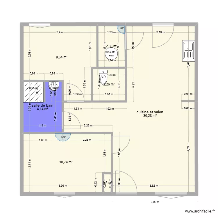premier jet maison2. Plan de 7 pièces et 60 m²