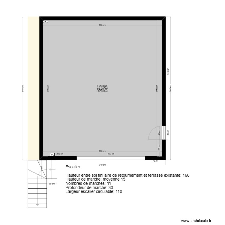 Projet Garage - escalier Maya 21-03-2024. Plan de 1 pièce et 56 m2