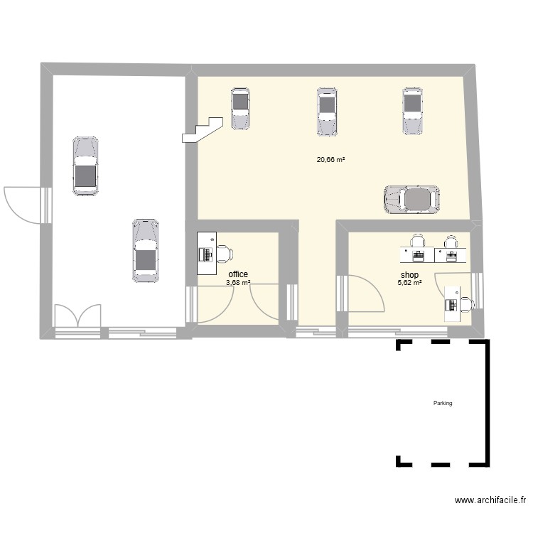 plan anglais. Plan de 3 pièces et 30 m2
