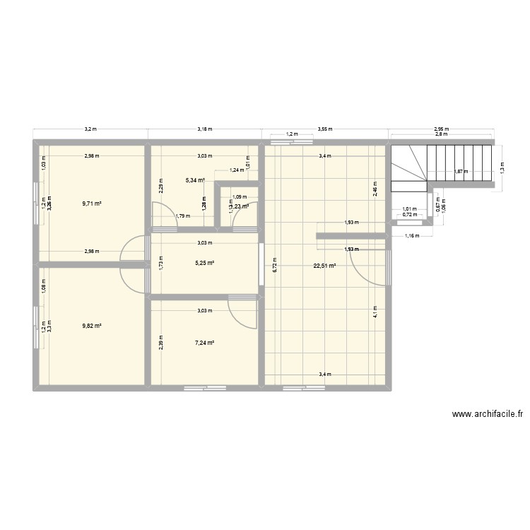 FAYAZ. Plan de 7 pièces et 61 m2