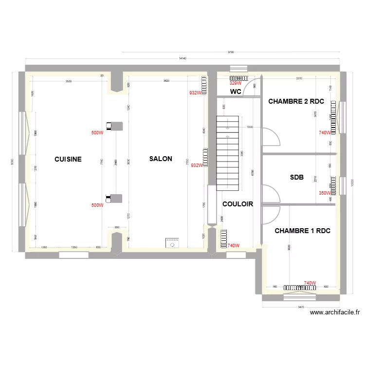 Maison St Romain RDC chauffage. Plan de 