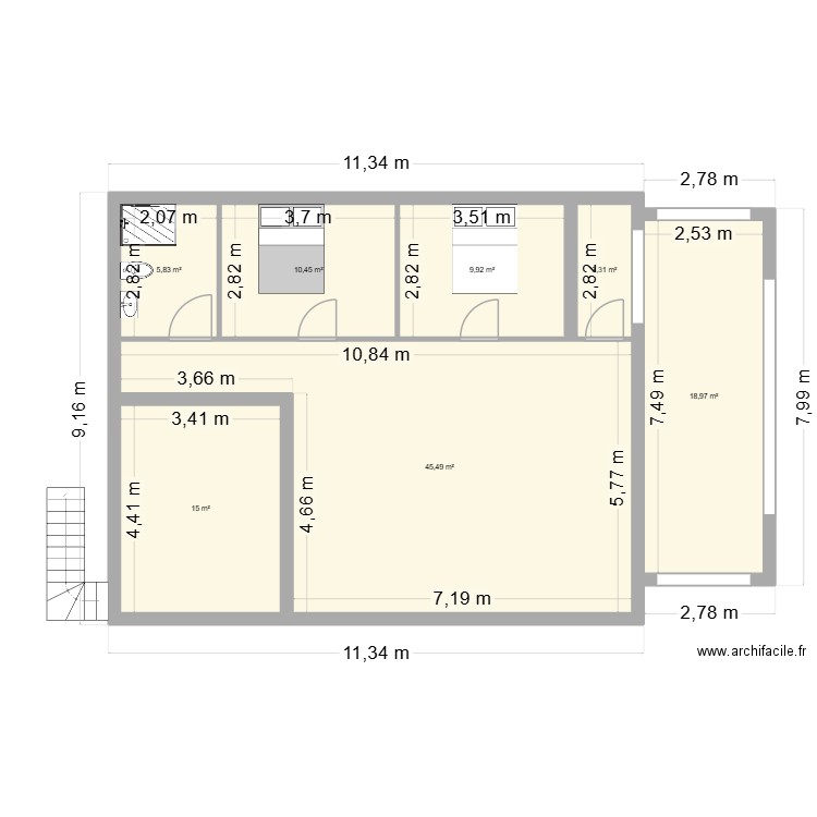 michon. Plan de 7 pièces et 109 m2