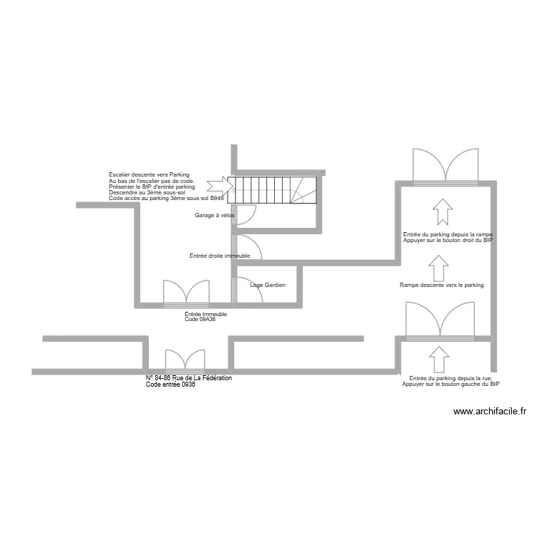 RDC Parking 15&egrave;me. Plan de 1  et 2 m²