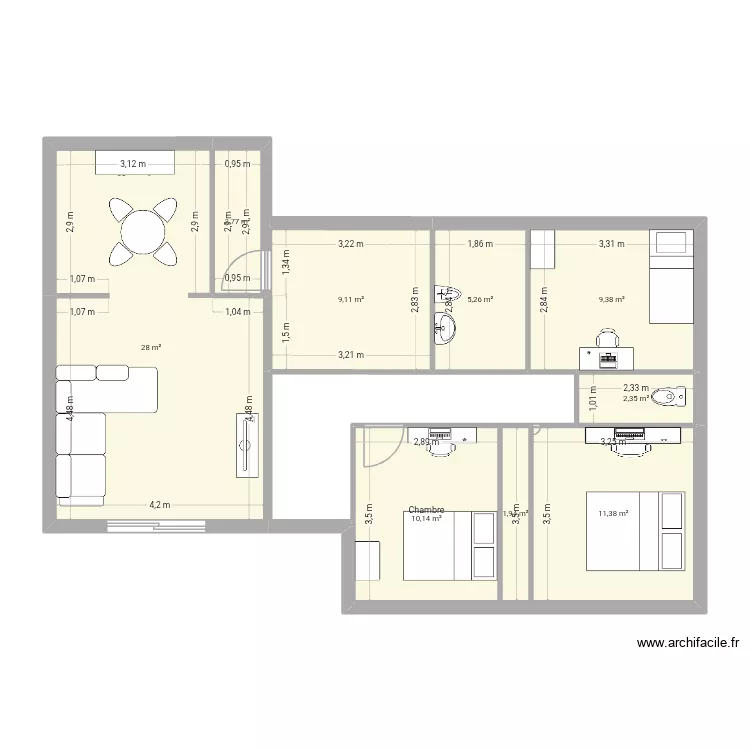 Saint Caprais. Plan de 9  et 80 m²