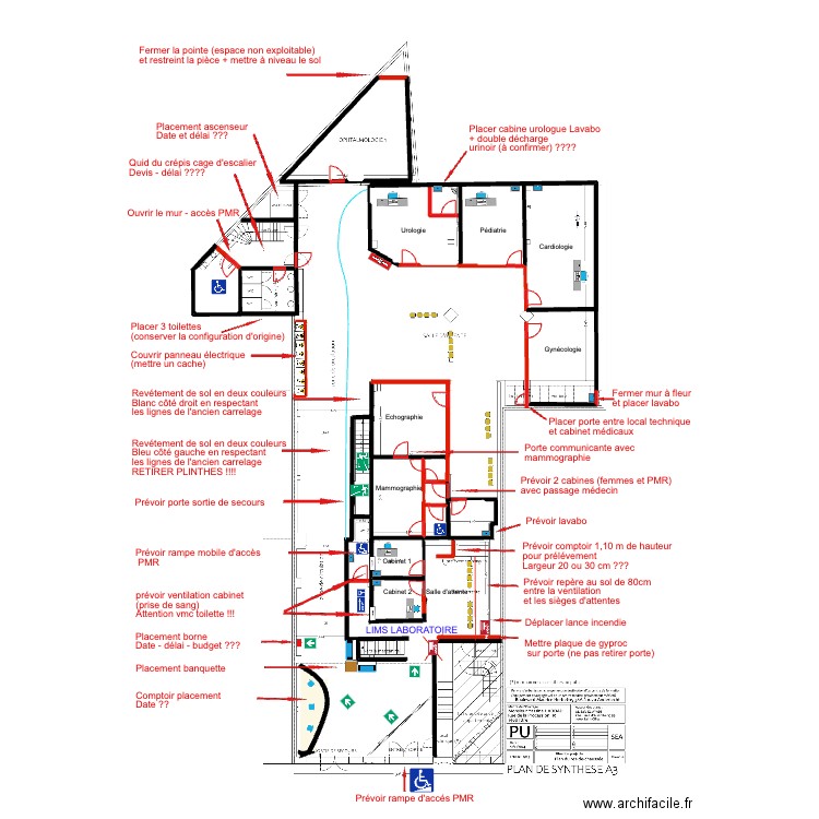 Rez-de-chaussé. Plan de 29 pièces et 189 m2