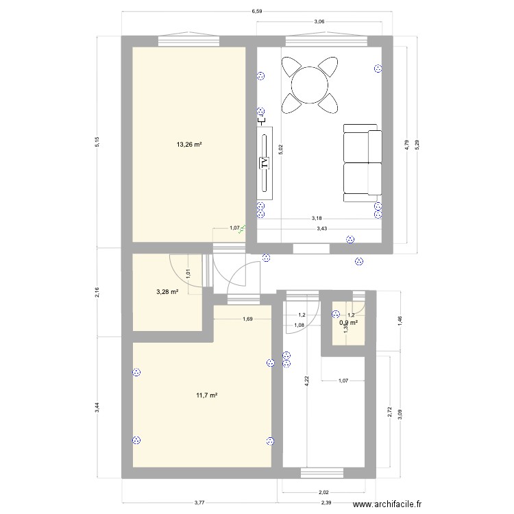 Plan Salon. Plan de 4 pièces et 29 m2